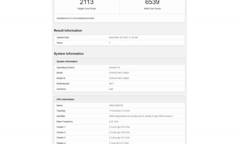 Honor 500 Leaks: Geekbench Reveals Chipset & Memory Details.