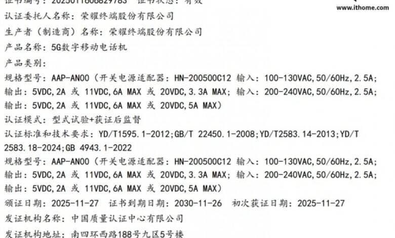 Honor GT 2: Fast Charging Confirmed by 3C Certification Details.