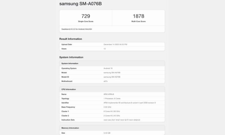 Samsung Galaxy A07 5G specs revealed via Geekbench listing