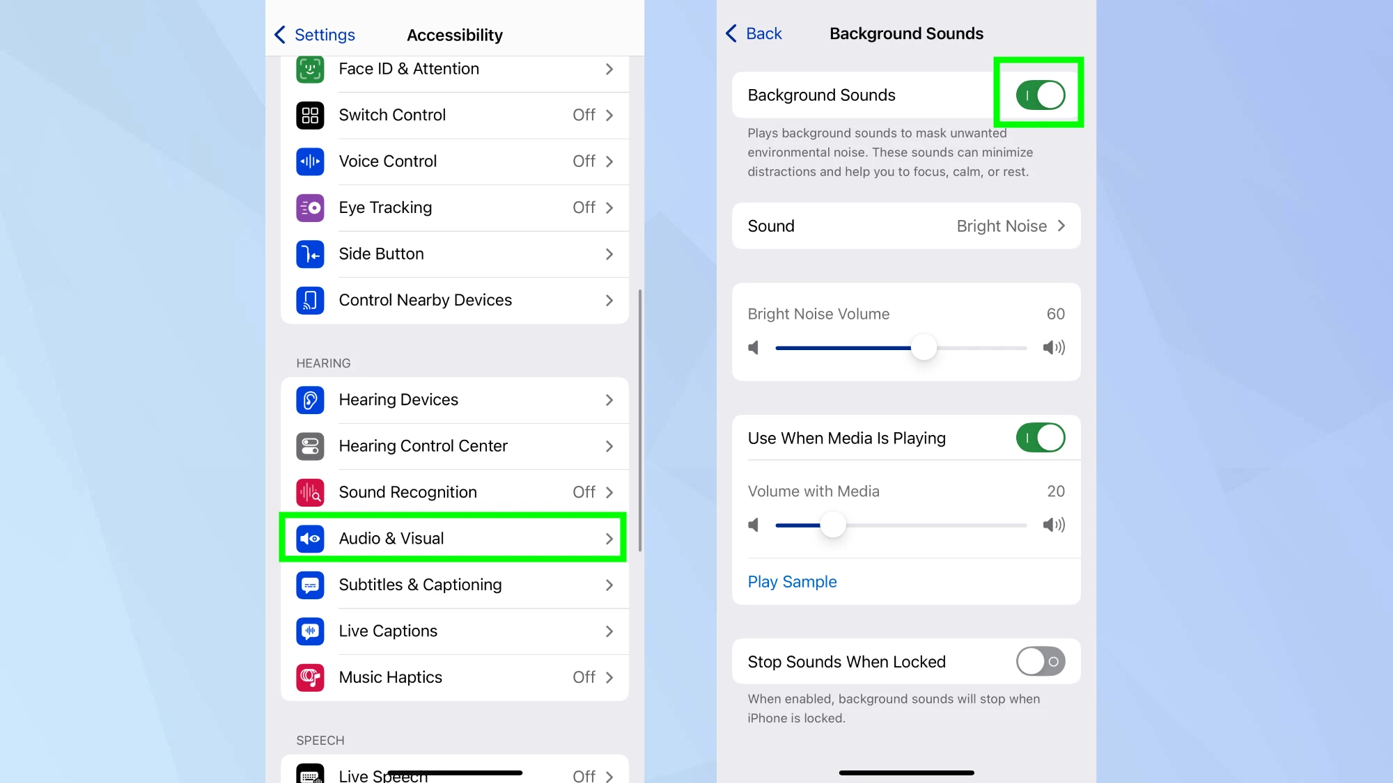 iPhone white noise machine feature