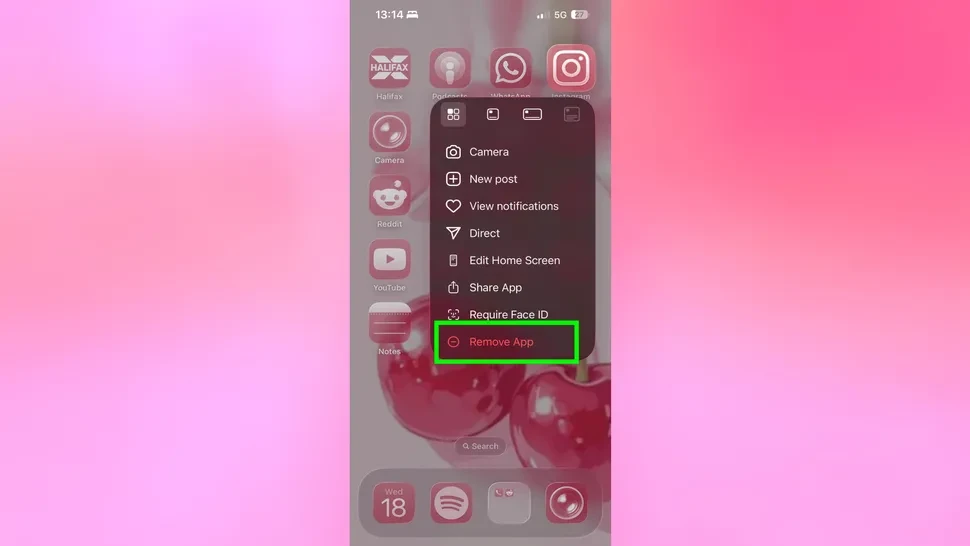 Deleting Instagram on iPhone