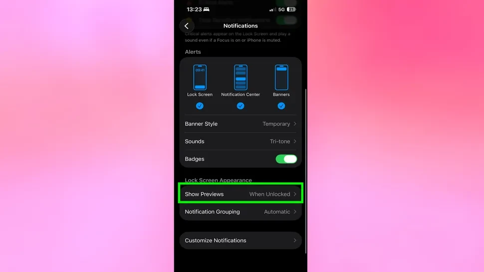 Show previews when unlocked on iPhone