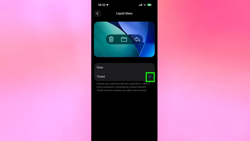 Turning on tinted in Liquid Glass on iPhone
