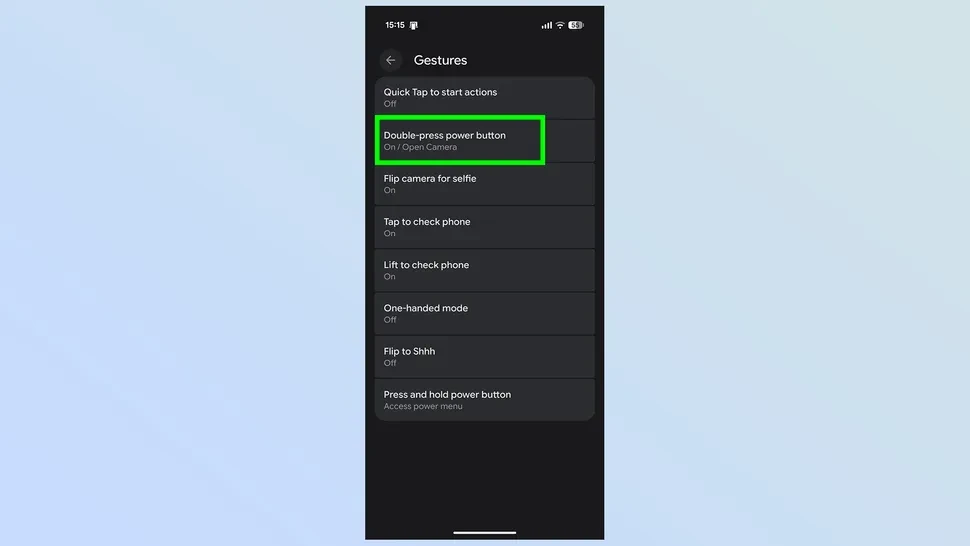 how to set up android to open up camera with double tap gesture