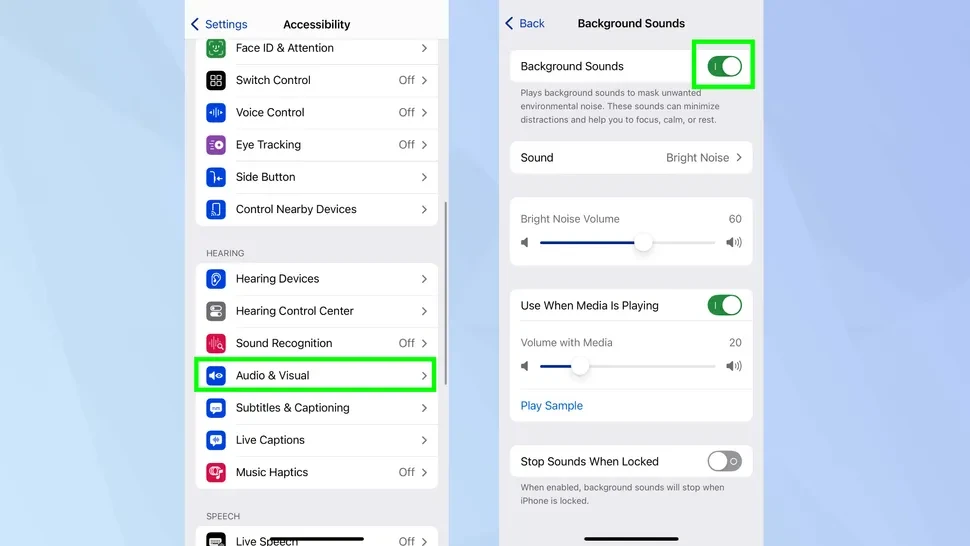 iPhone white noise machine feature