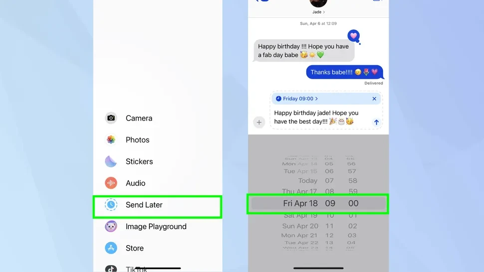 iPhone schedule text feature